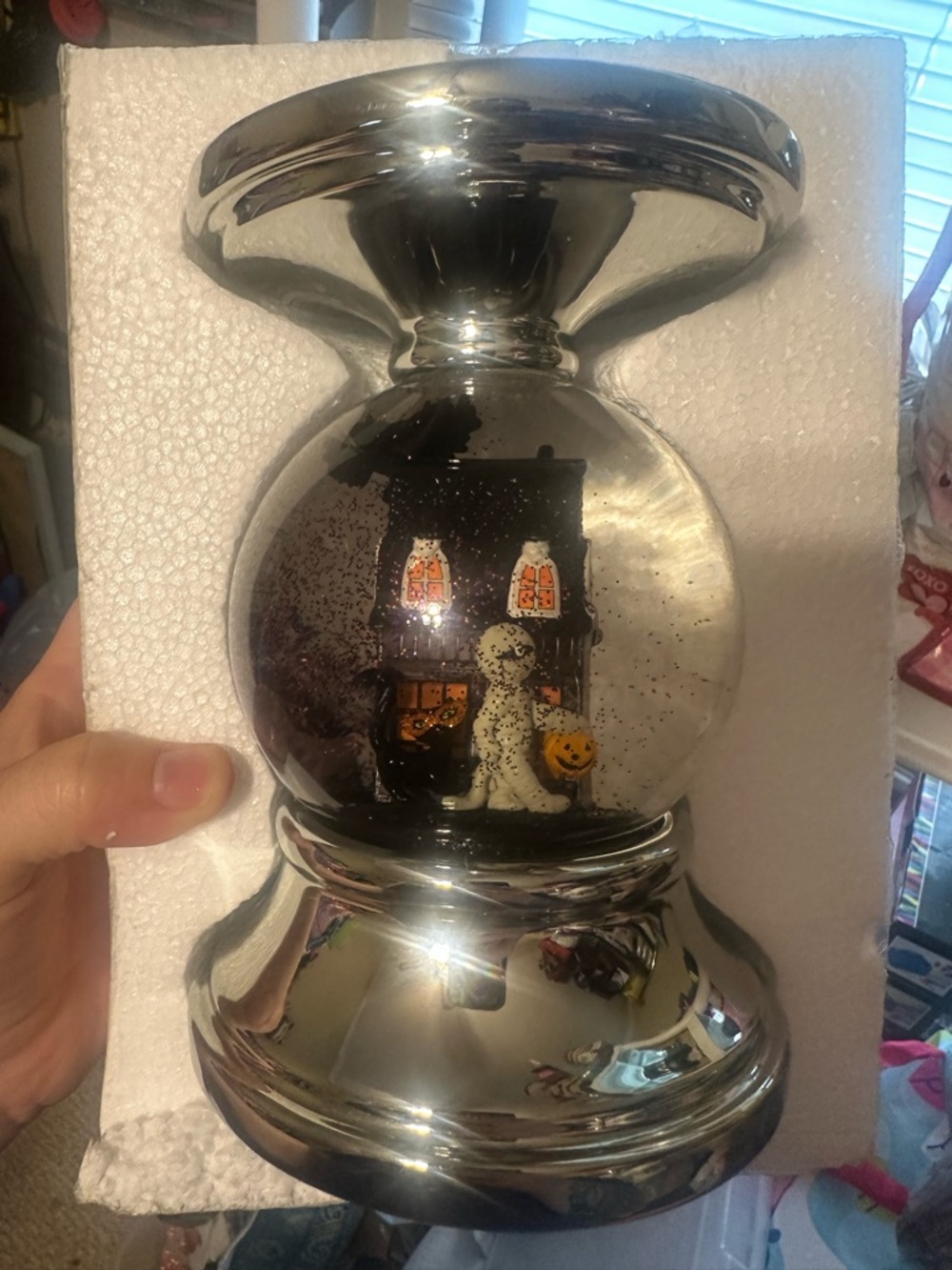 Bath & Body Works Silver Halloween Glitter Snow Globe Candle Holder